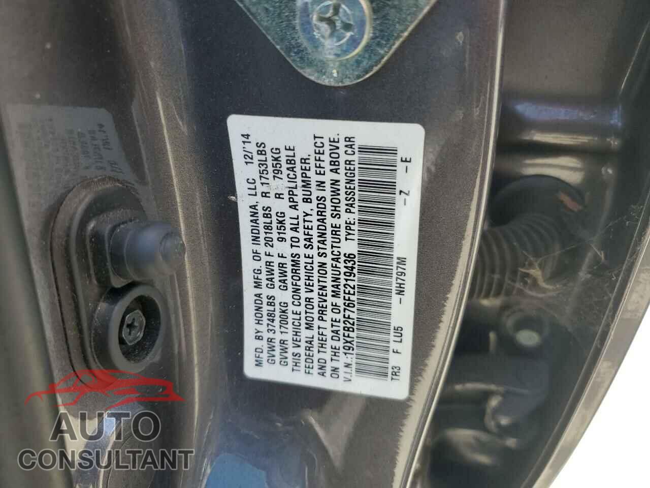 HONDA CIVIC 2015 - 19XFB2F76FE219436