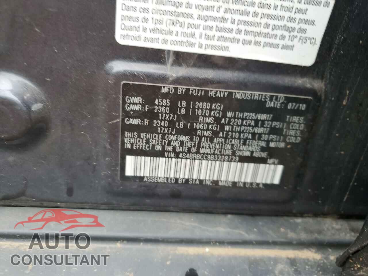 SUBARU OUTBACK 2011 - 4S4BRBCC9B3328739