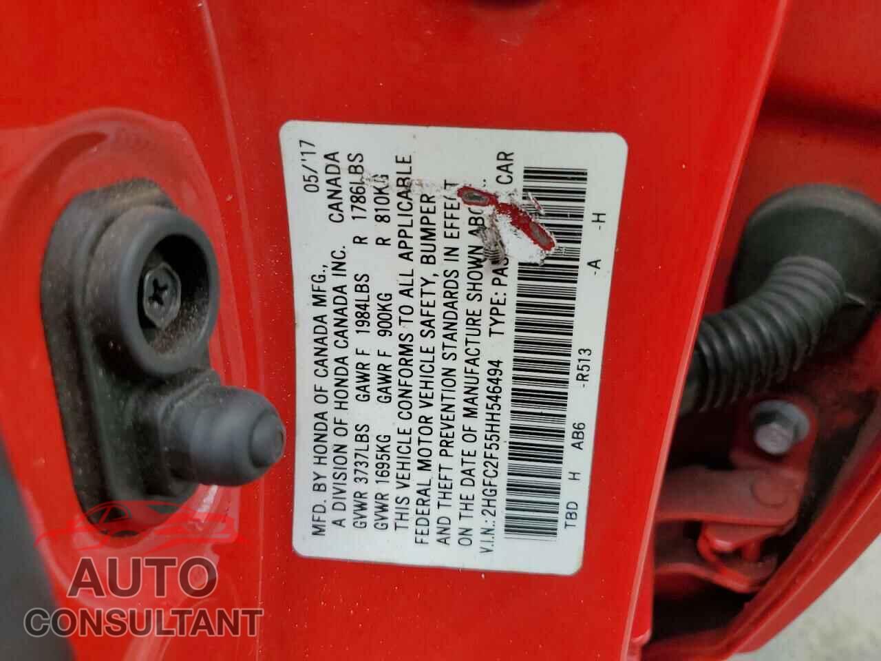 HONDA CIVIC 2017 - 2HGFC2F55HH546494