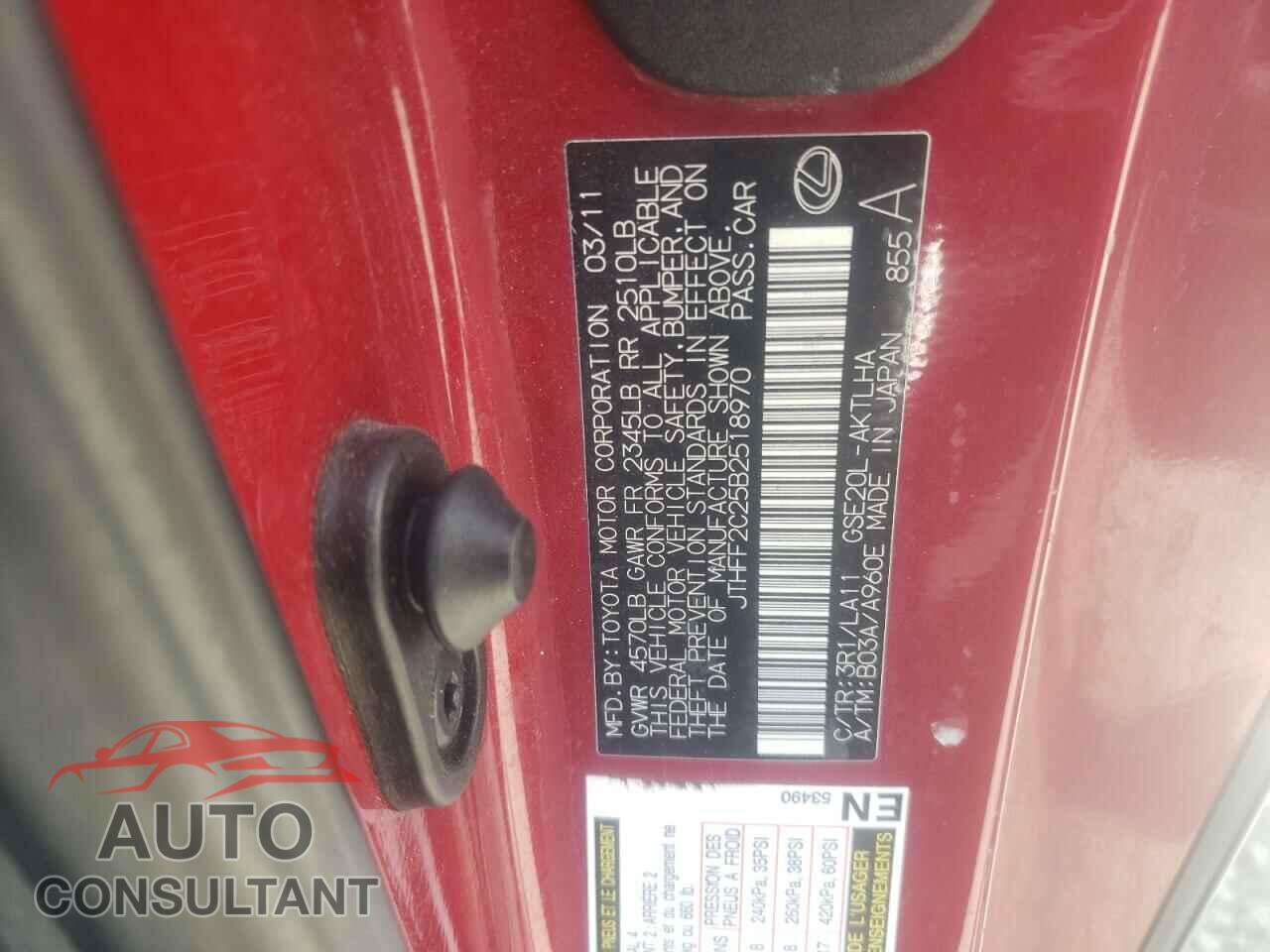 LEXUS IS 2011 - JTHFF2C25B2518970