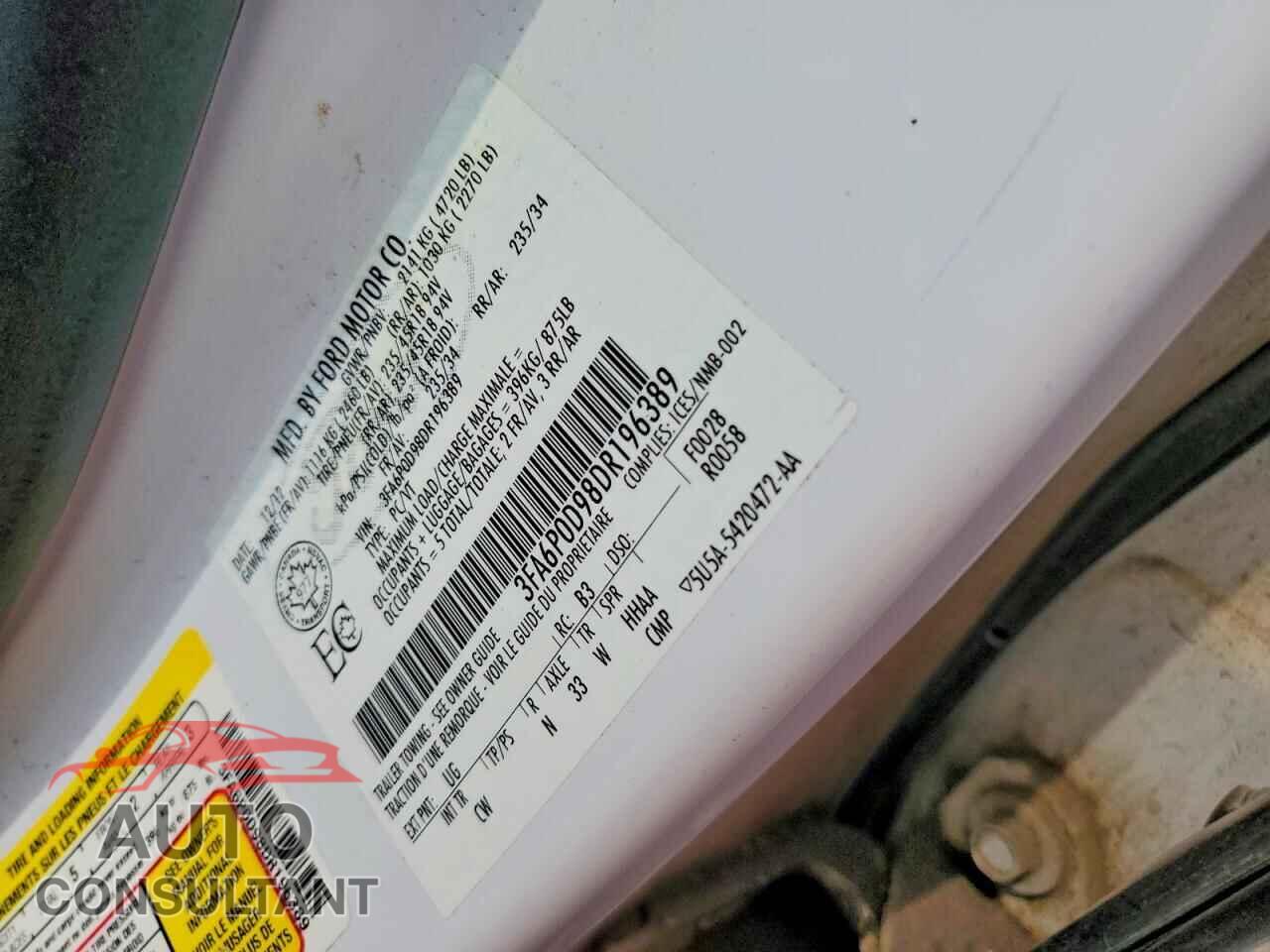 FORD FUSION 2013 - 3FA6P0D98DR196389