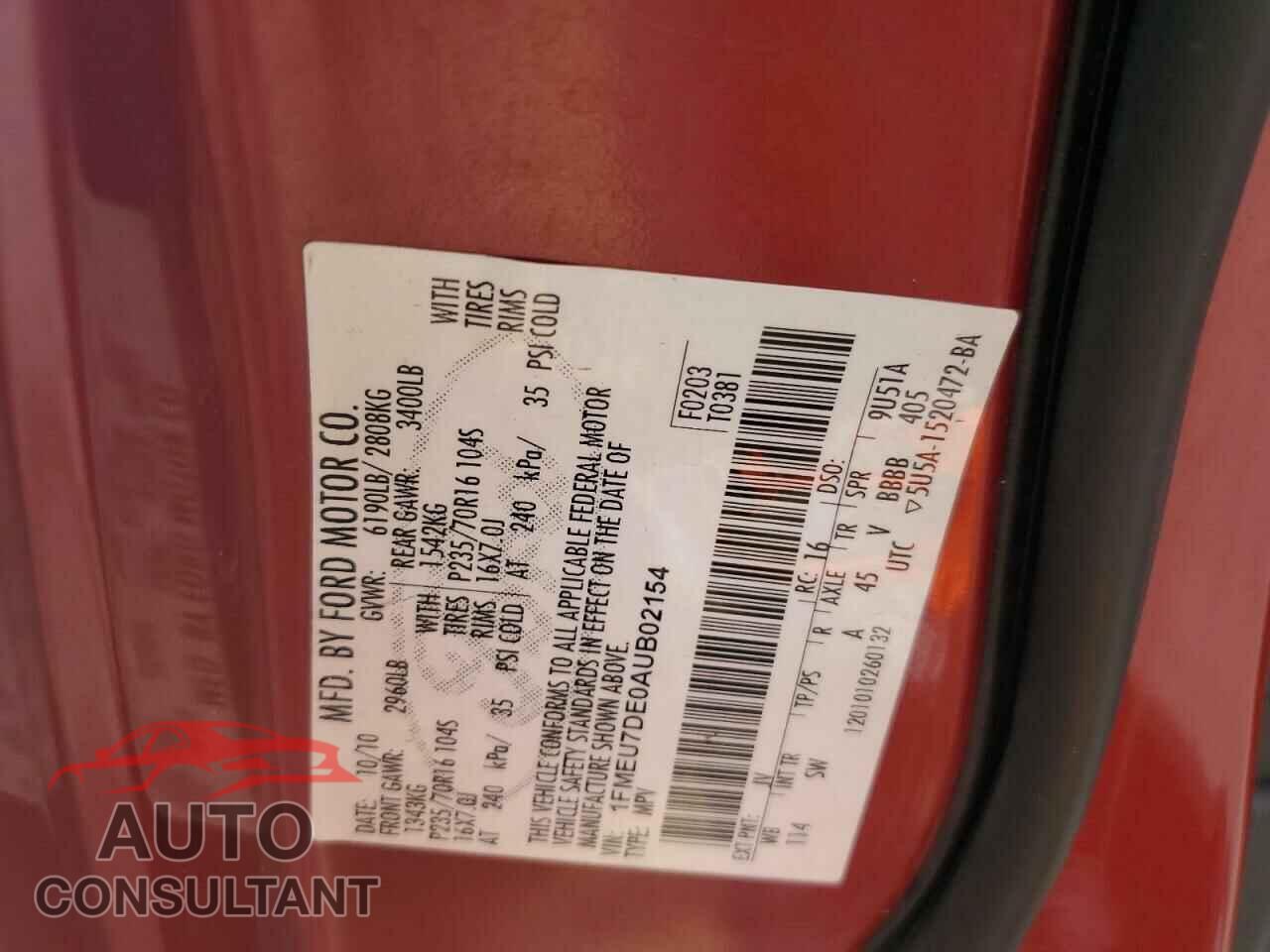 FORD EXPLORER 2010 - 1FMEU7DE0AUB02154
