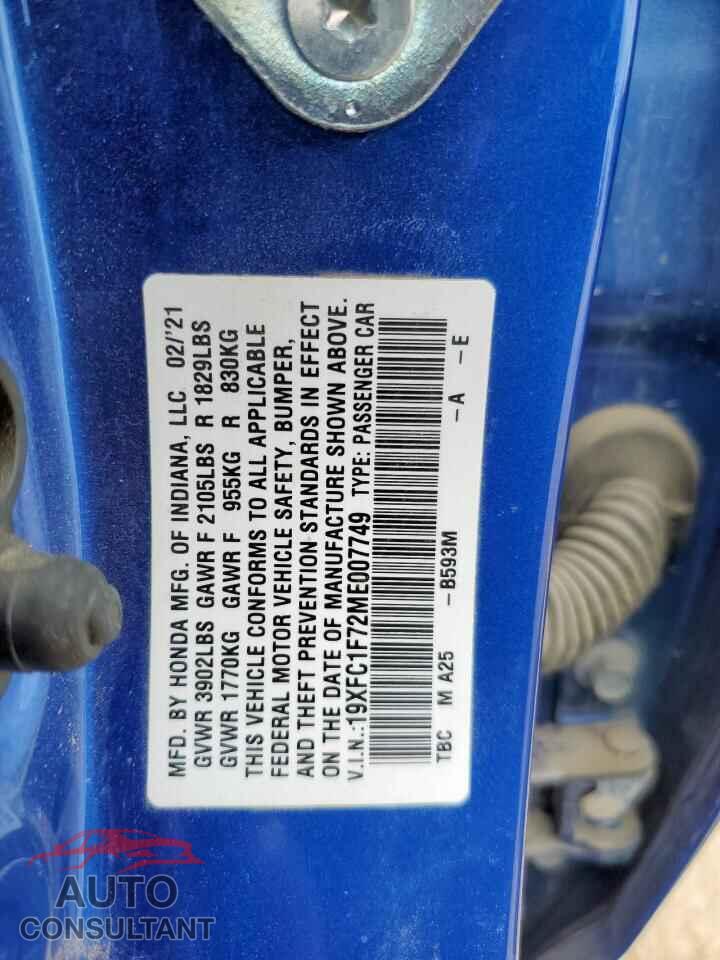 HONDA CIVIC 2021 - 19XFC1F72ME007749
