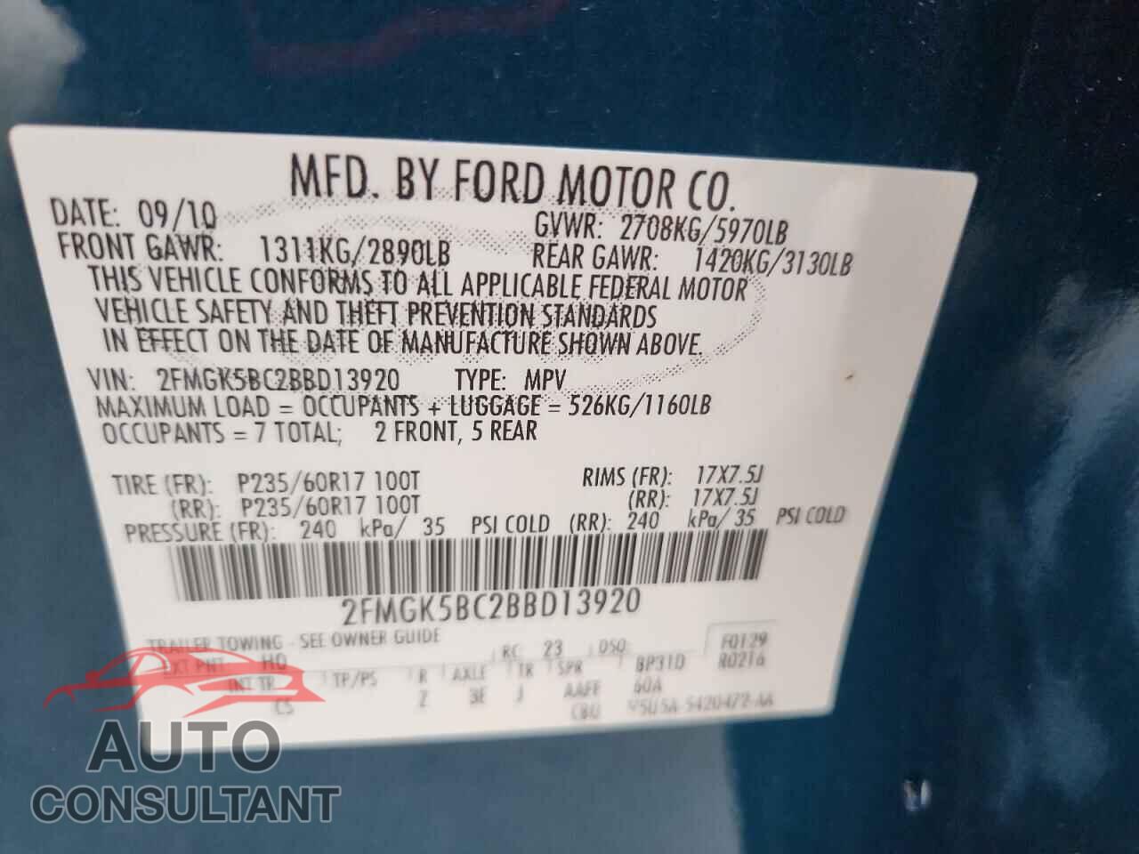 FORD FLEX 2011 - 2FMGK5BC2BBD13920