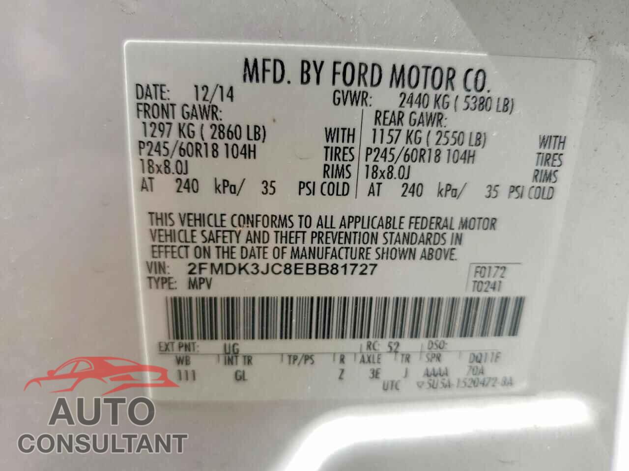 FORD EDGE 2014 - 2FMDK3JC8EBB81727