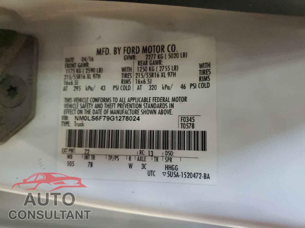 FORD TRANSIT 2016 - NM0LS6F79G1278024