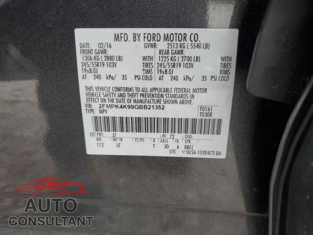 FORD EDGE 2016 - 2FMPK4K99GBB21352