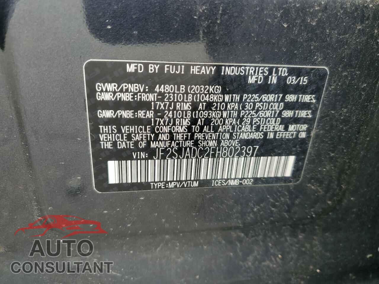 SUBARU FORESTER 2015 - JF2SJADC2FH802397