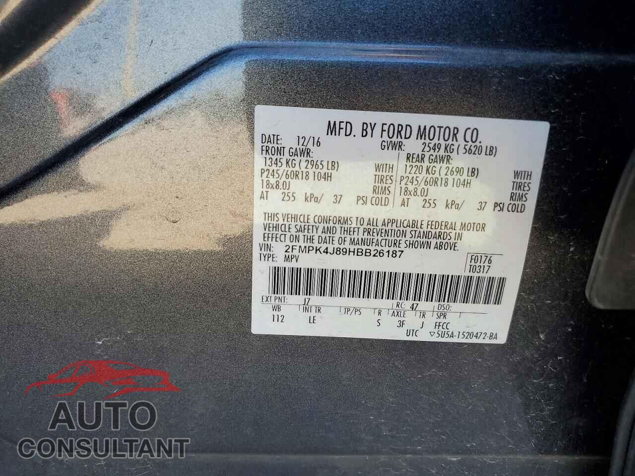 FORD EDGE 2017 - 2FMPK4J89HBB26187