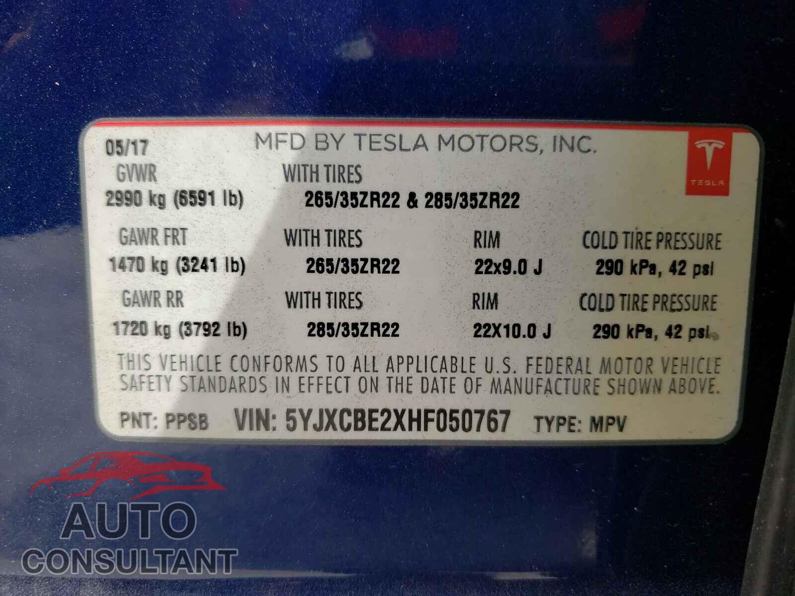 TESLA MODEL X 2017 - 5YJXCBE2XHF050767