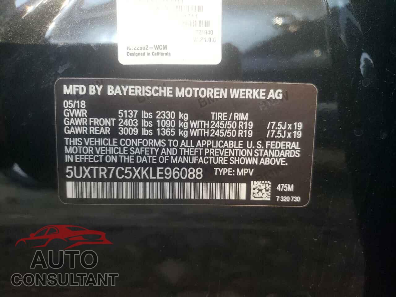 BMW X3 2019 - 5UXTR7C5XKLE96088