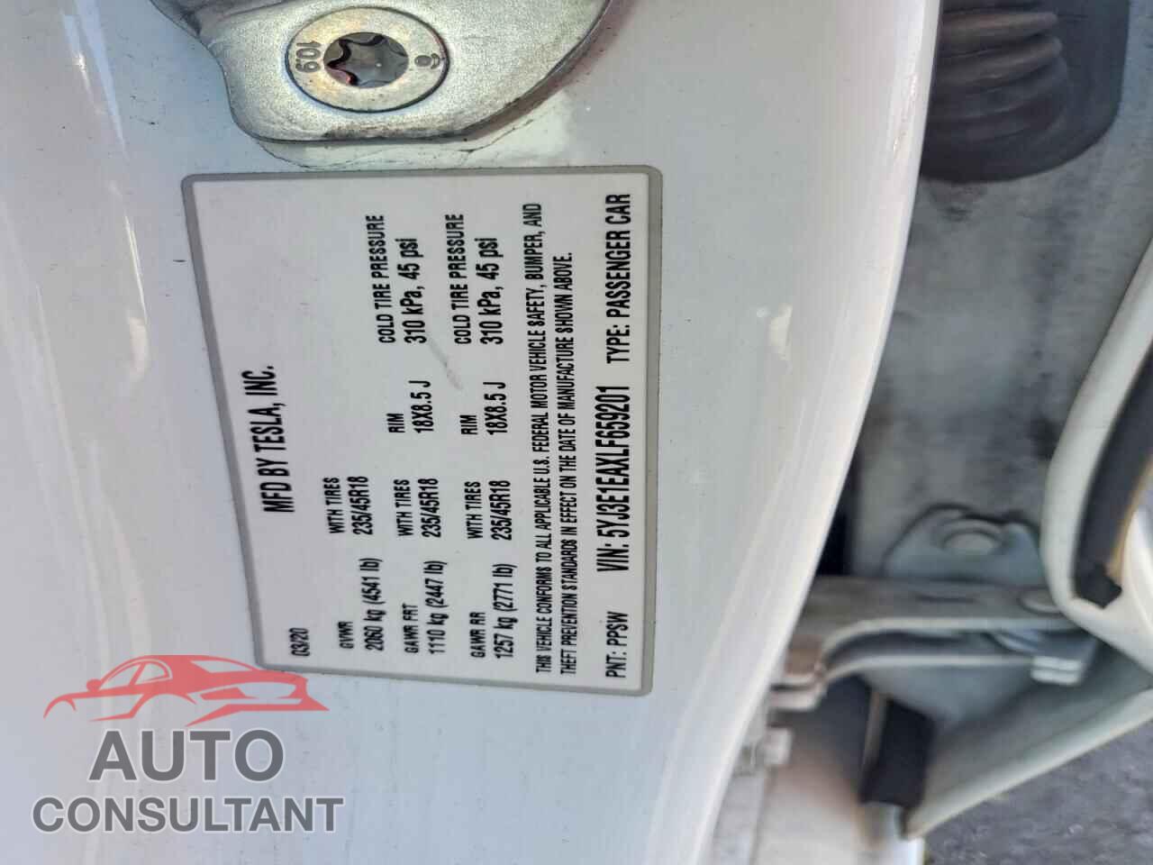 TESLA MODEL 3 2020 - 5YJ3E1EAXLF659201