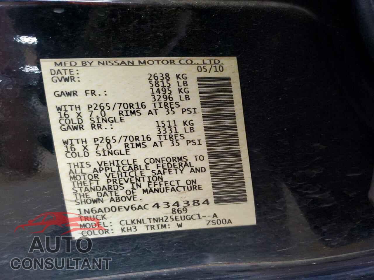 NISSAN FRONTIER 2010 - 1N6AD0EV6AC434384
