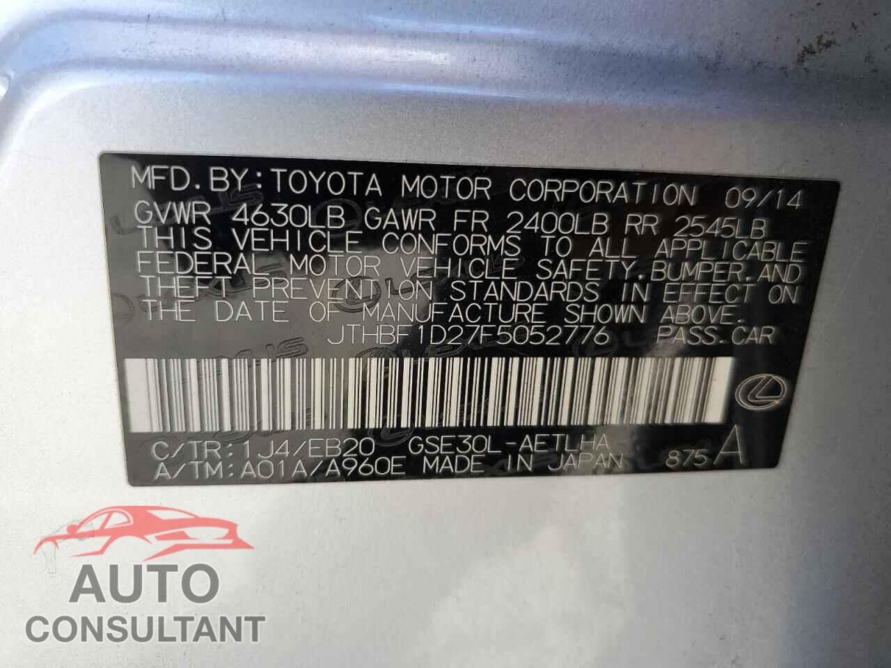 LEXUS IS 2015 - JTHBF1D27F5052776