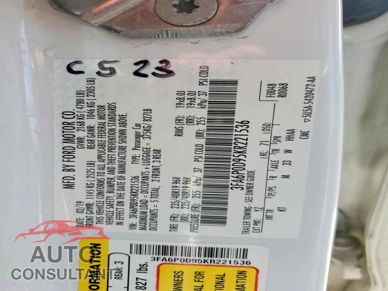 FORD FUSION 2019 - 3FA6P0D95KR221536