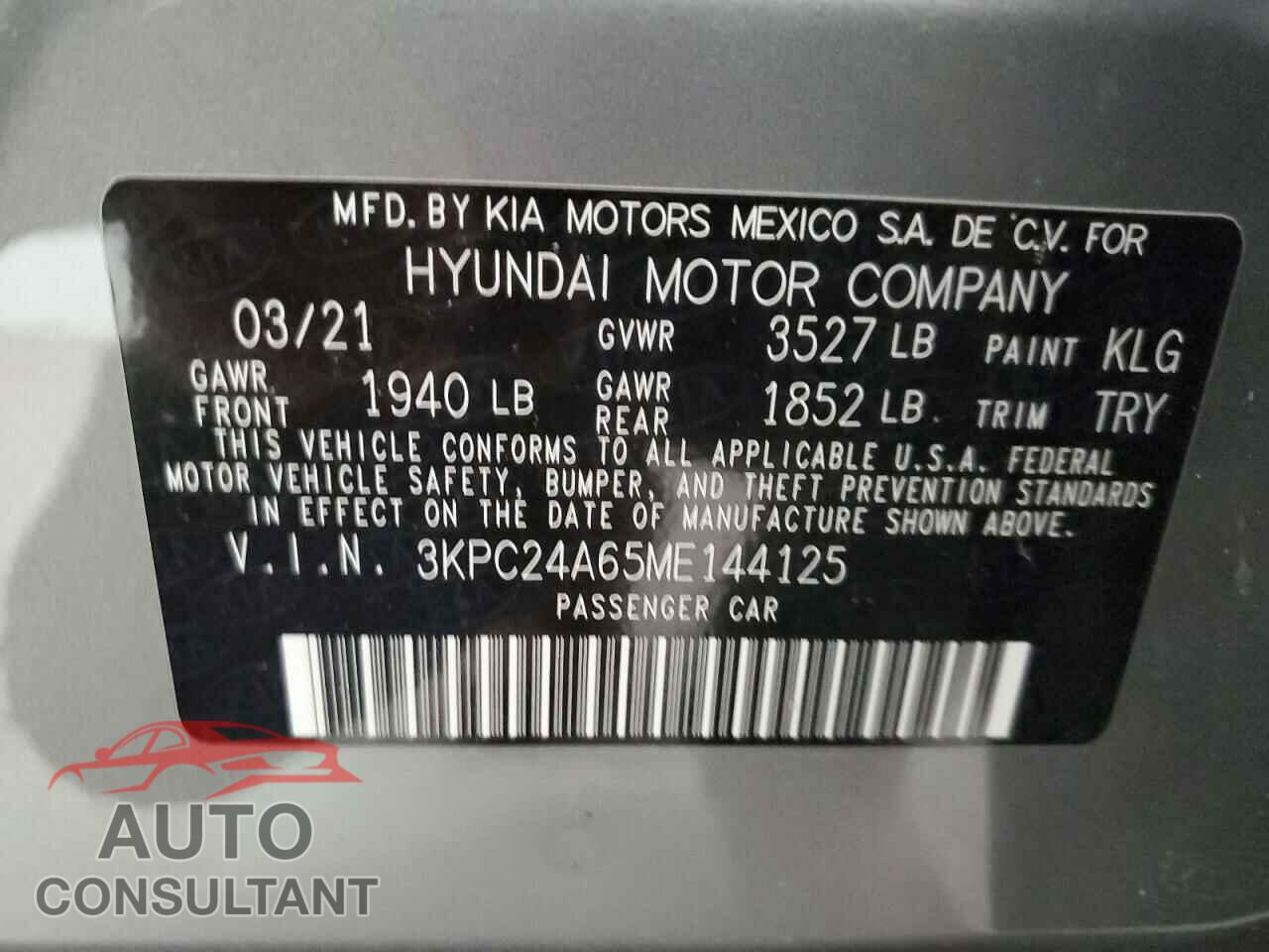 HYUNDAI ACCENT 2021 - 3KPC24A65ME144125