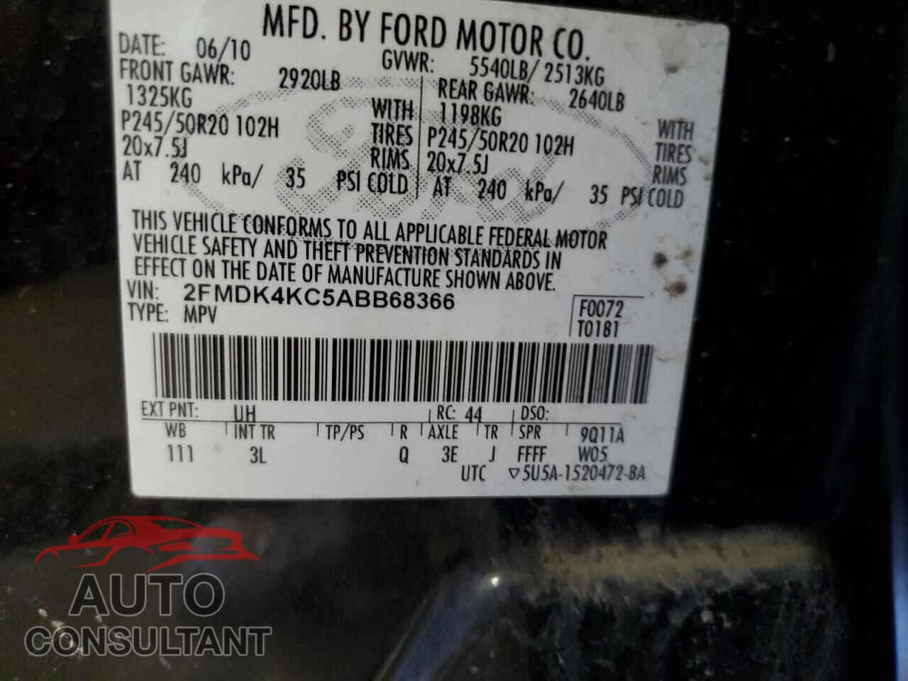FORD EDGE 2010 - 2FMDK4KC5ABB68366