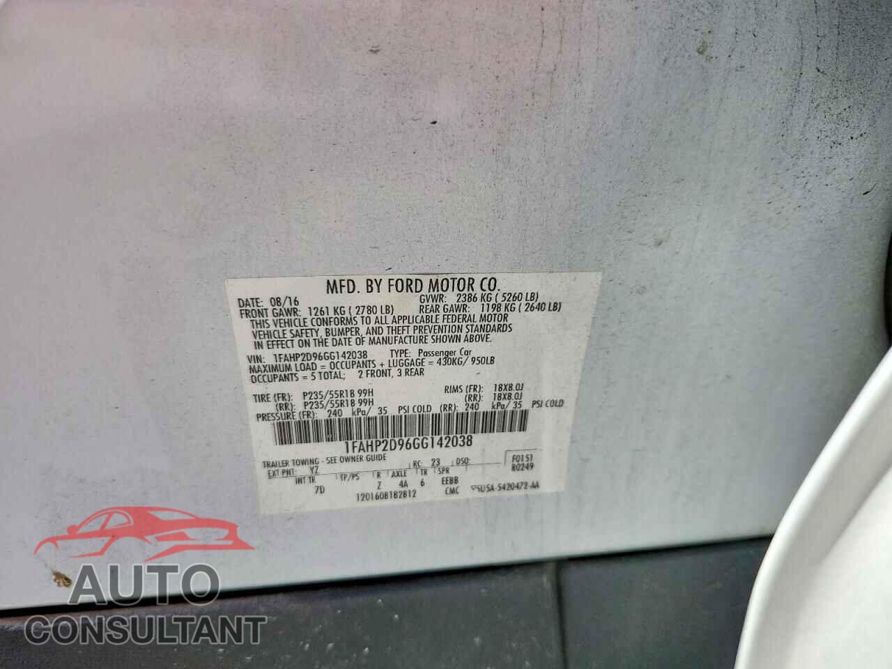 FORD TAURUS 2016 - 1FAHP2D96GG142038