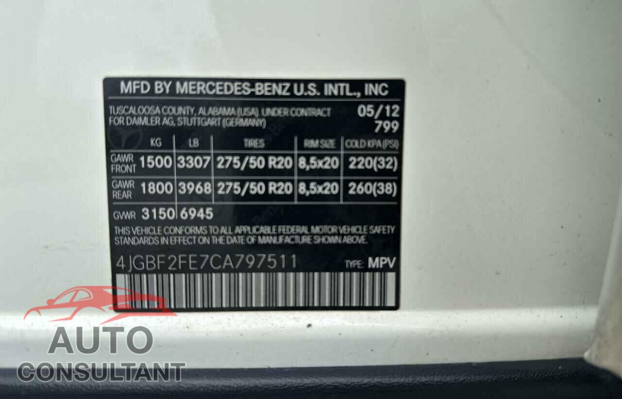 MERCEDES-BENZ GL-CLASS 2012 - 4JGBF2FE7CA797511
