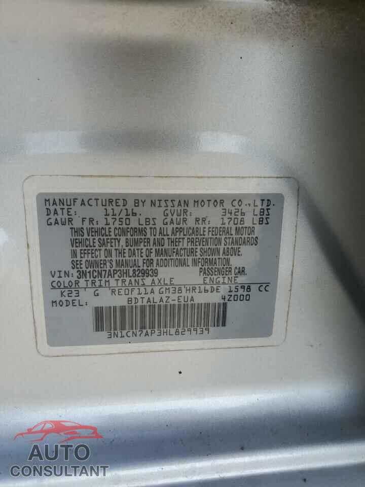NISSAN VERSA 2017 - 3N1CN7AP3HL829939