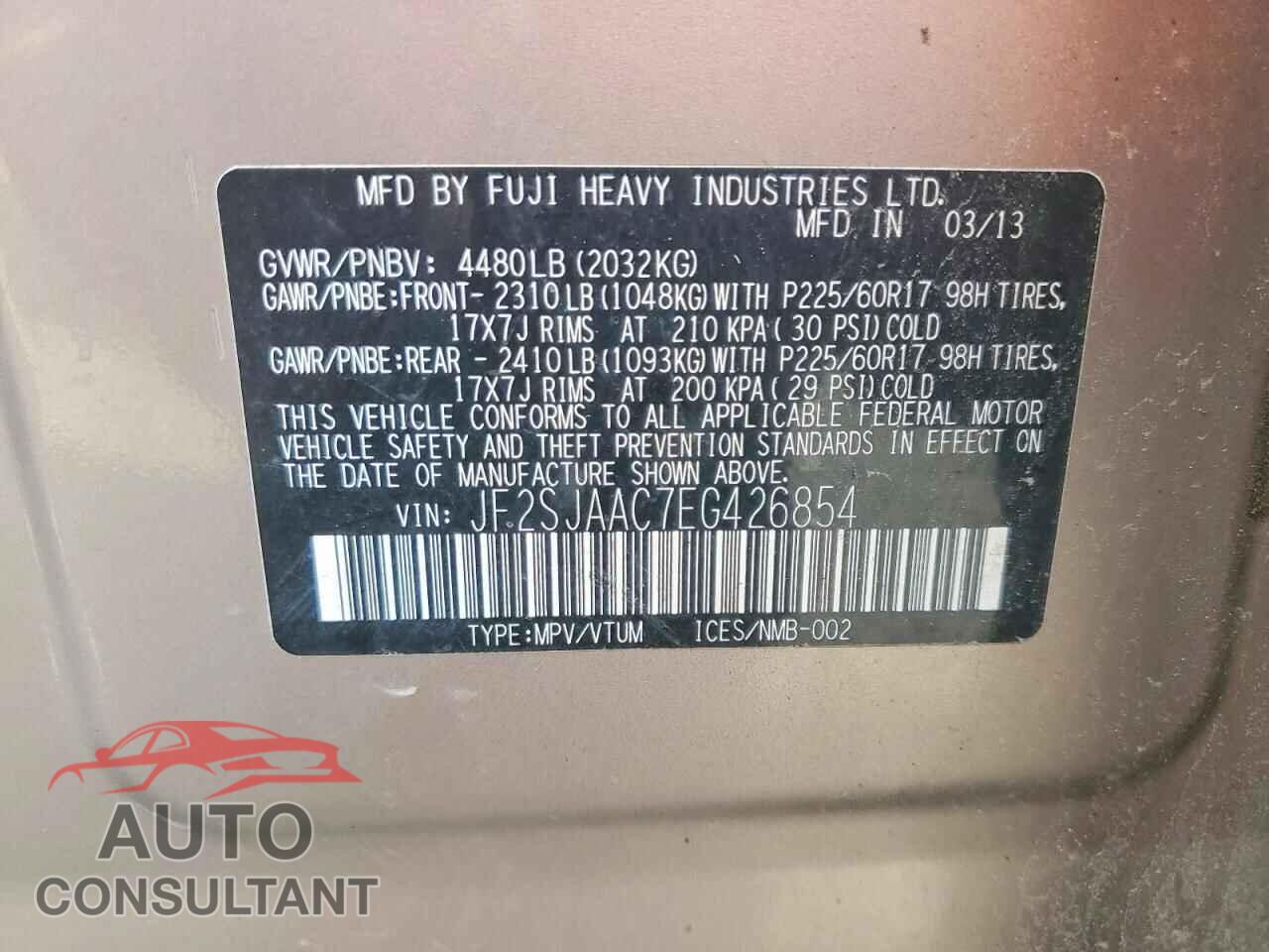 SUBARU FORESTER 2014 - JF2SJAAC7EG426854