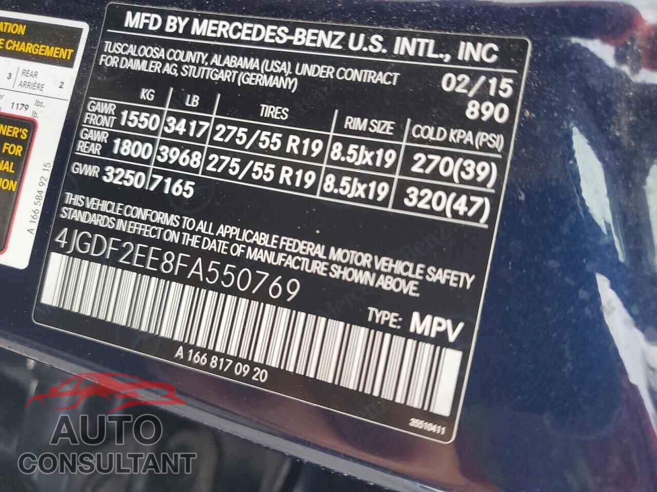 MERCEDES-BENZ GL-CLASS 2015 - 4JGDF2EE8FA550769