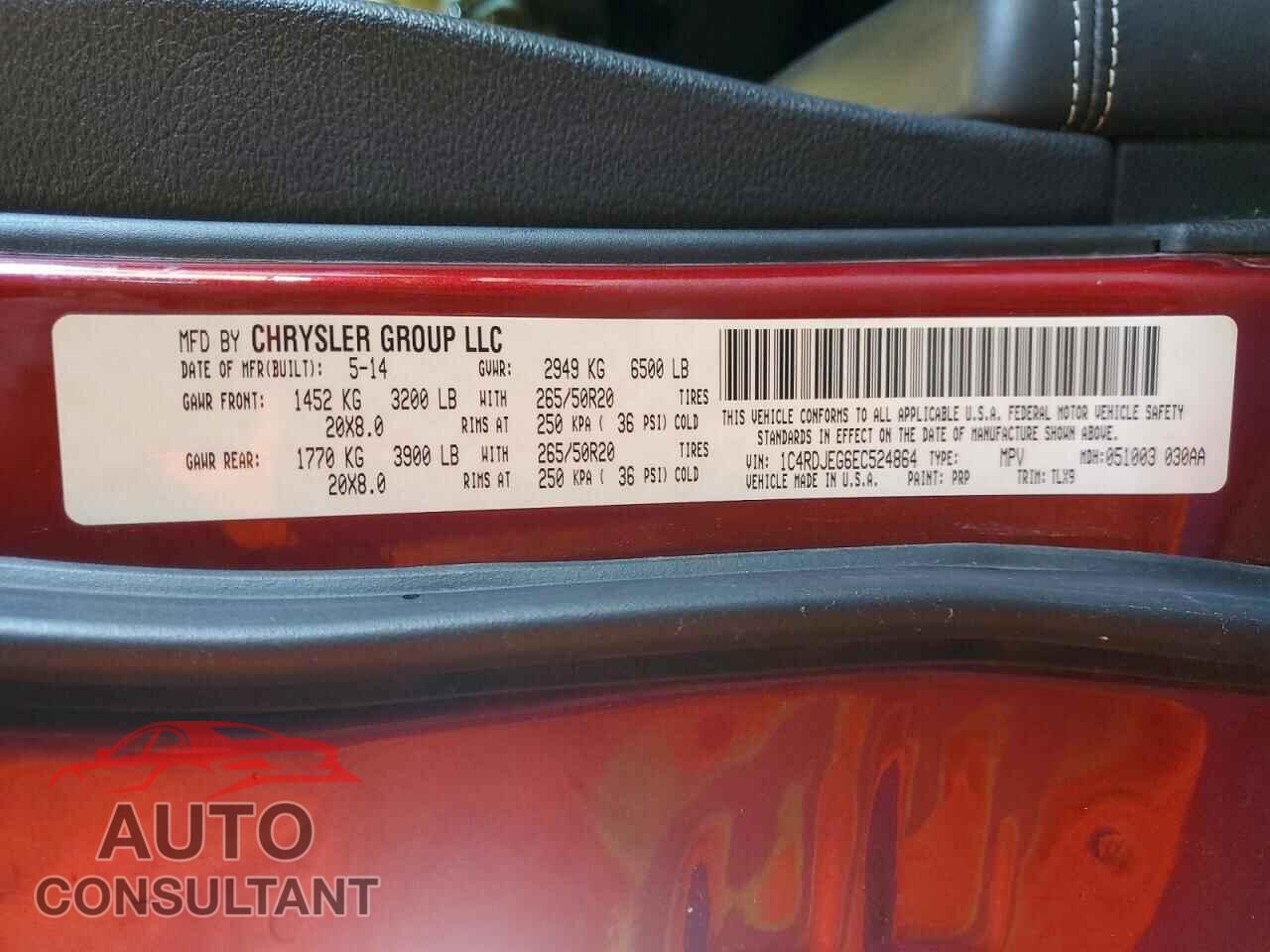 DODGE DURANGO 2014 - 1C4RDJEG6EC524864