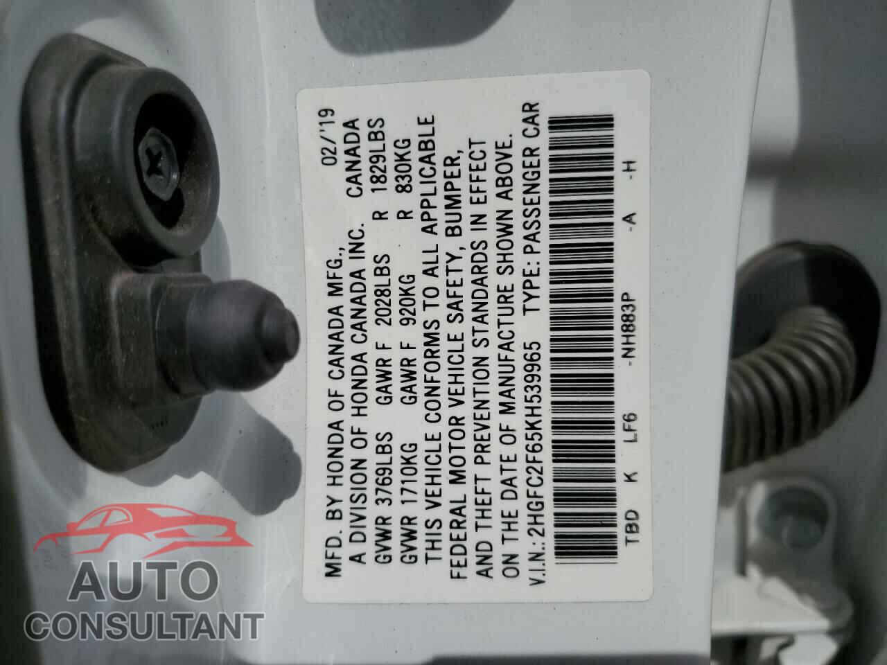 HONDA CIVIC 2019 - 2HGFC2F65KH539965