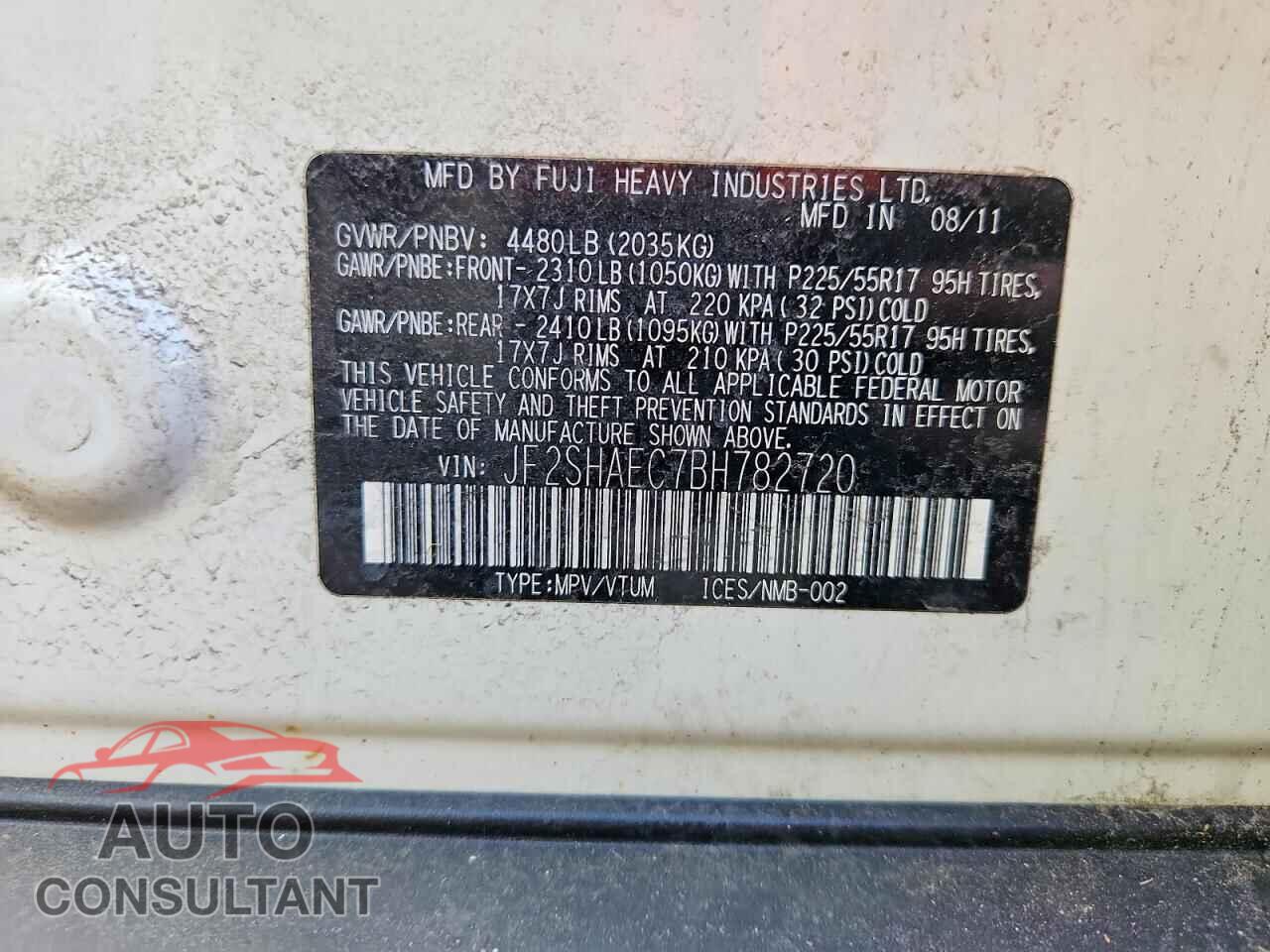 SUBARU FORESTER 2011 - JF2SHAEC7BH782720