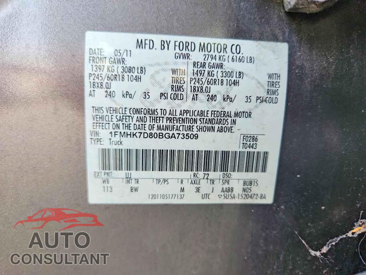 FORD EXPLORER 2011 - 1FMHK7D80BGA73509