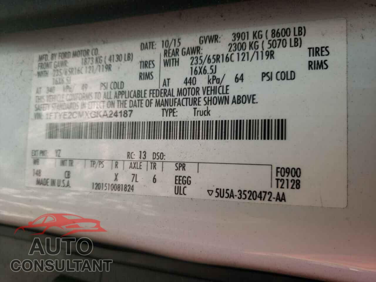 FORD TRANSIT CO 2016 - 1FTYE2CMXGKA24187