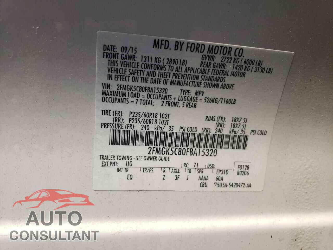 FORD FLEX 2015 - 2FMGK5C80FBA15320