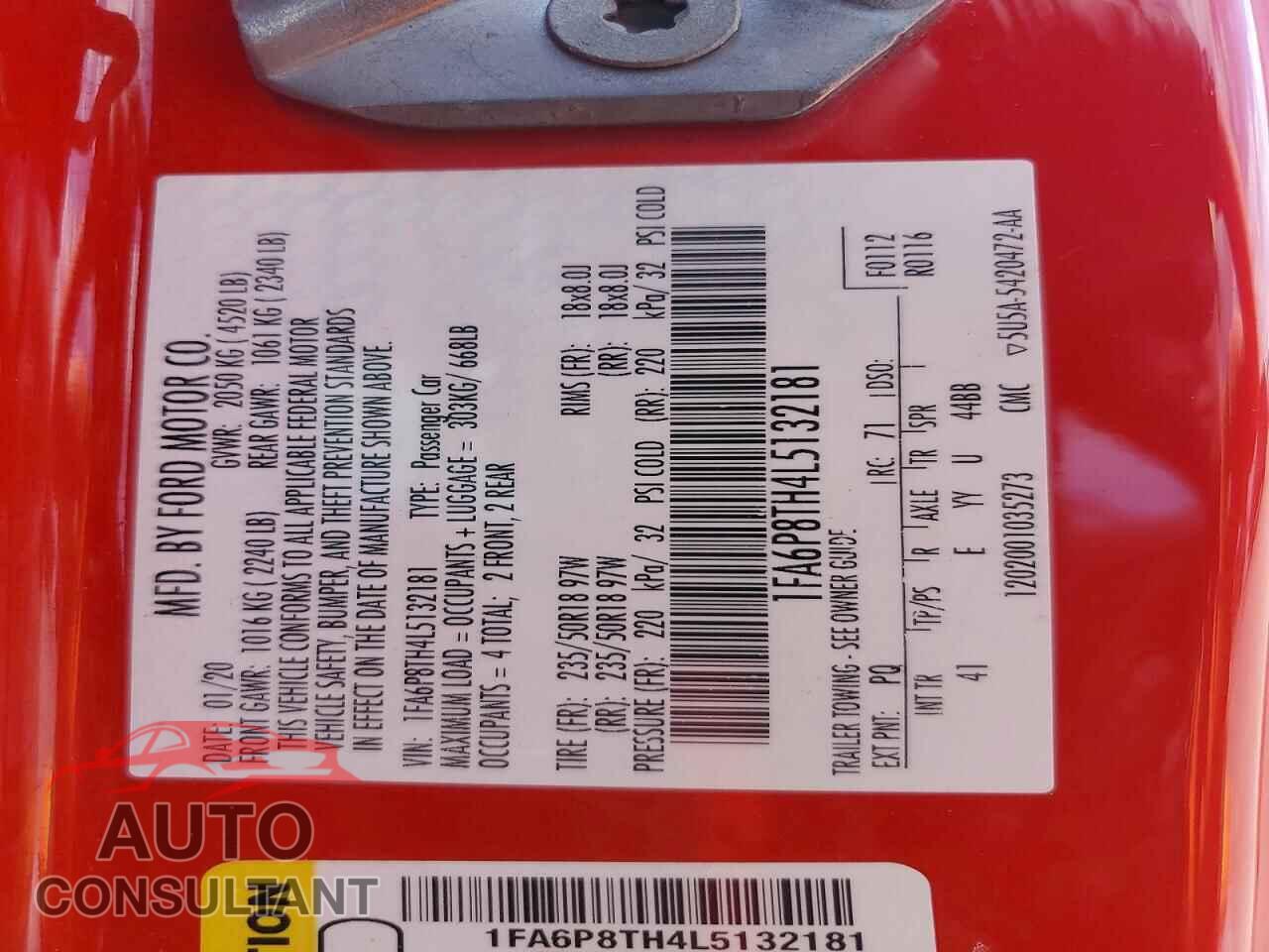 FORD MUSTANG 2020 - 1FA6P8TH4L5132181