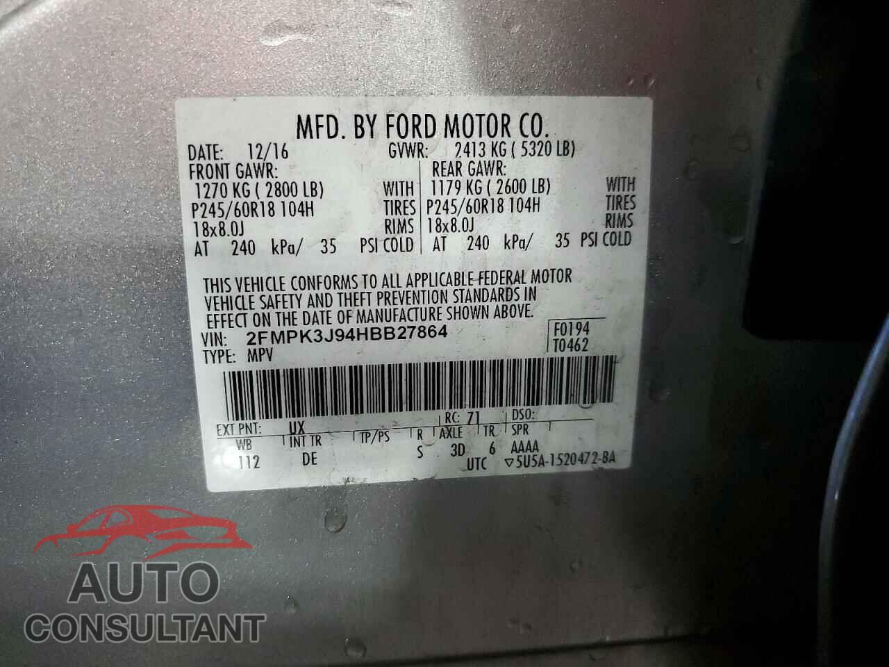 FORD EDGE 2017 - 2FMPK3J94HBB27864