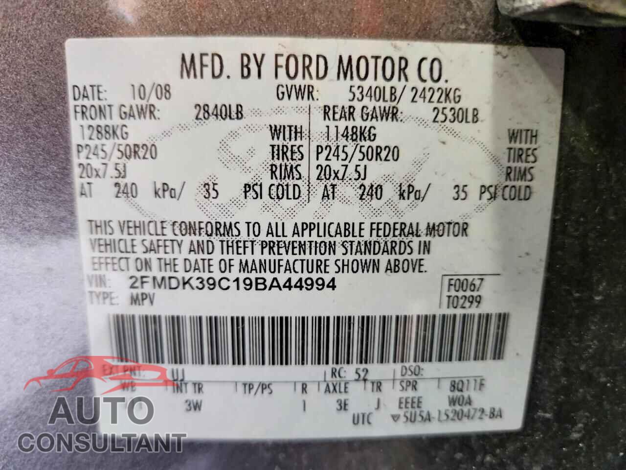 FORD EDGE 2009 - 2FMDK39C19BA44994