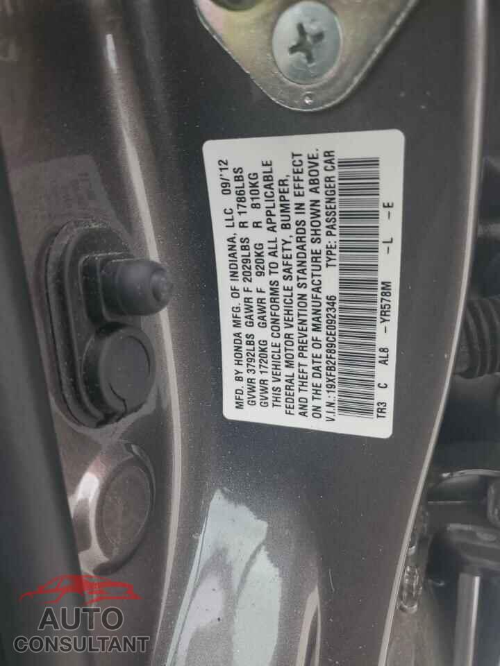 HONDA CIVIC 2012 - 19XFB2F89CE092346