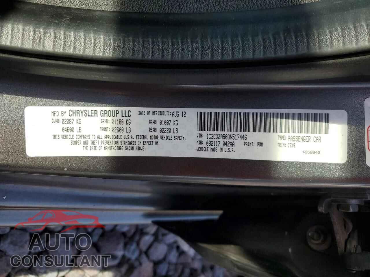 DODGE AVENGER 2013 - 1C3CDZAB0DN517446