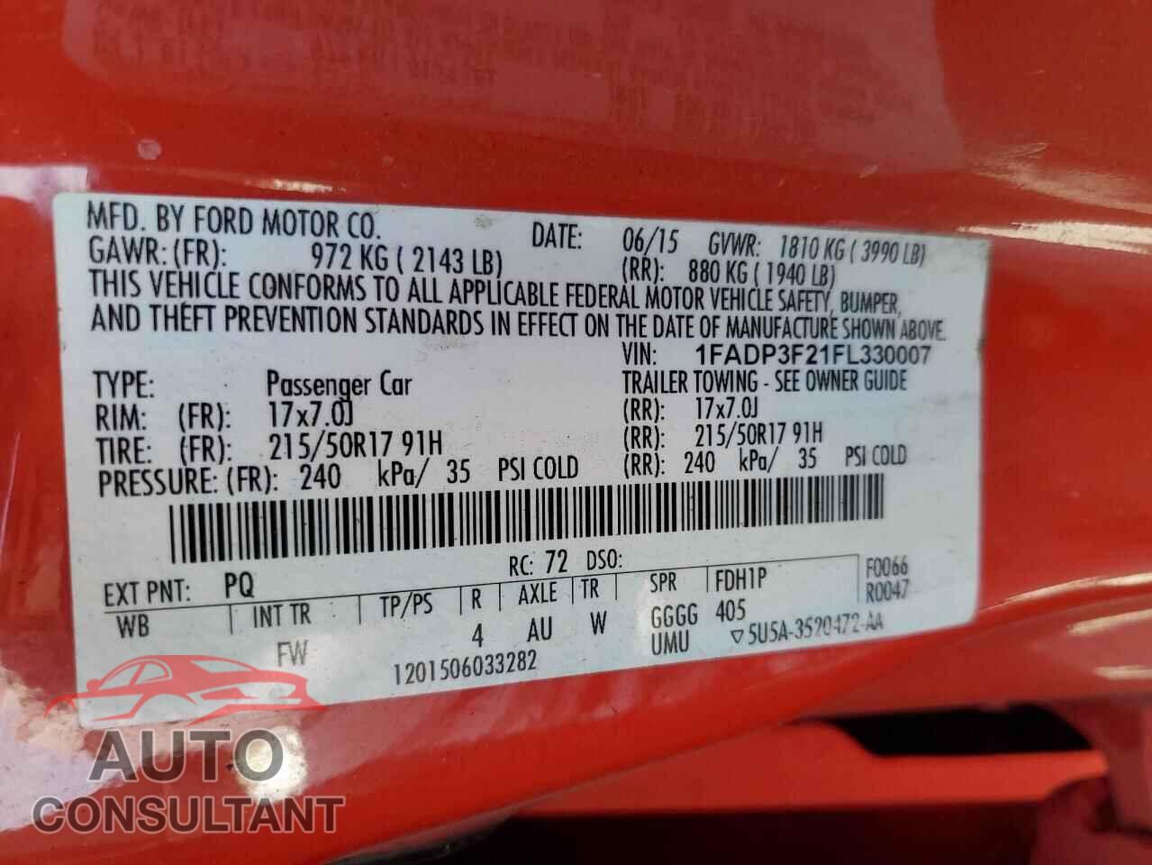 FORD FOCUS 2015 - 1FADP3F21FL330007