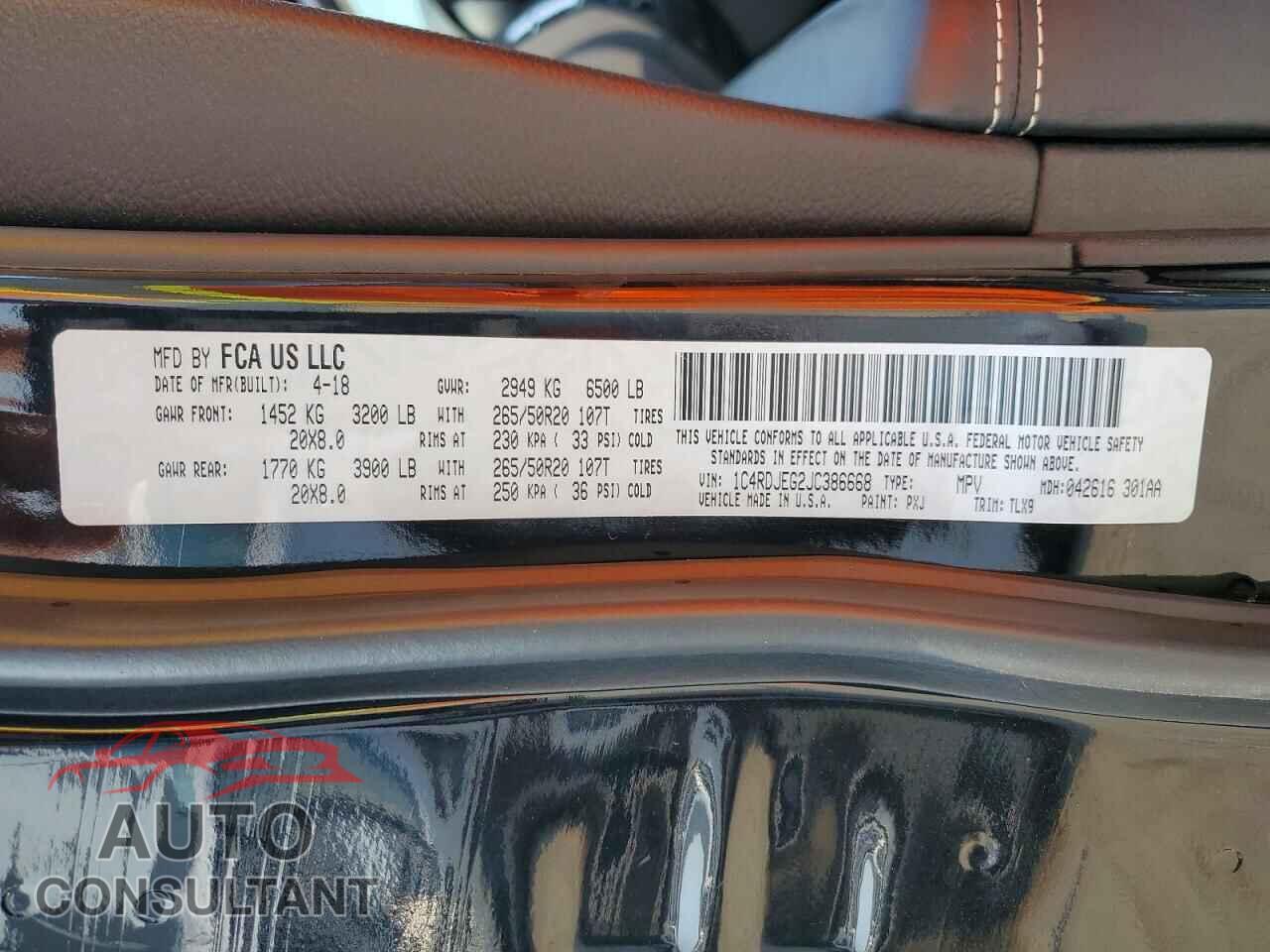 DODGE DURANGO 2018 - 1C4RDJEG2JC386668