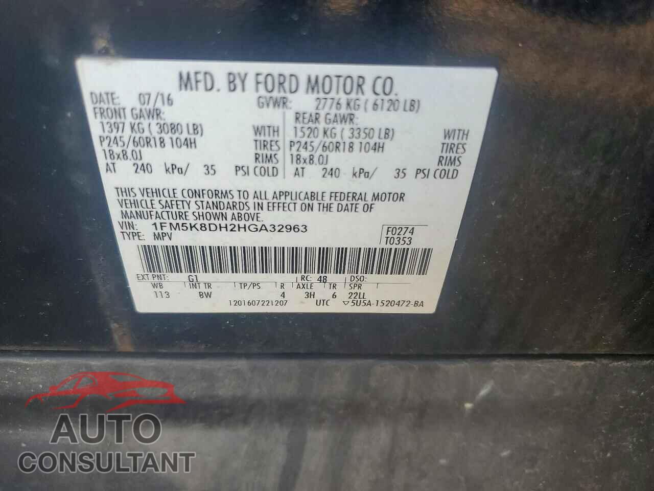 FORD EXPLORER 2017 - 1FM5K8DH2HGA32963