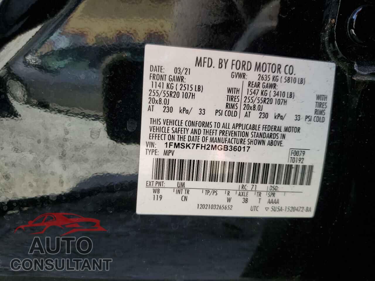 FORD EXPLORER 2021 - 1FMSK7FH2MGB36017