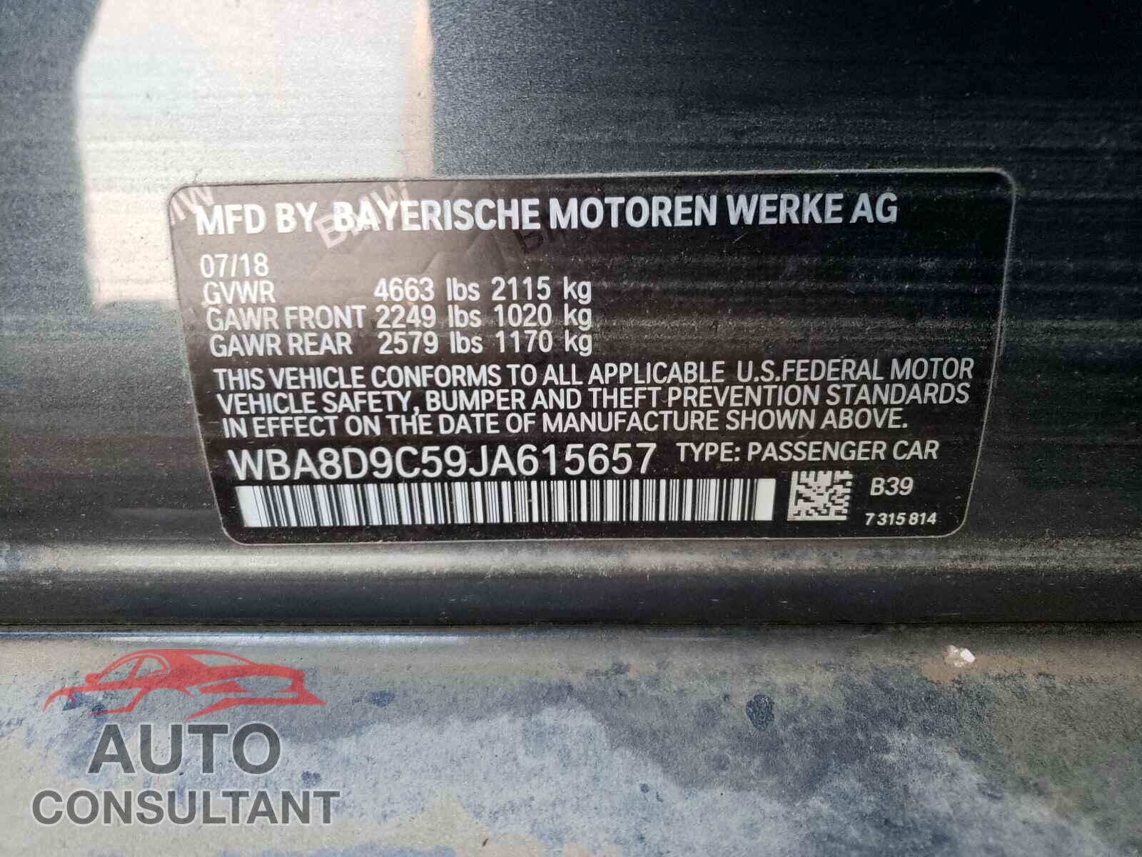 BMW 3 SERIES 2018 - WBA8D9C59JA615657