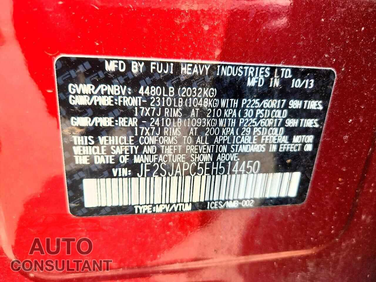 SUBARU FORESTER 2014 - JF2SJAPC5EH514450
