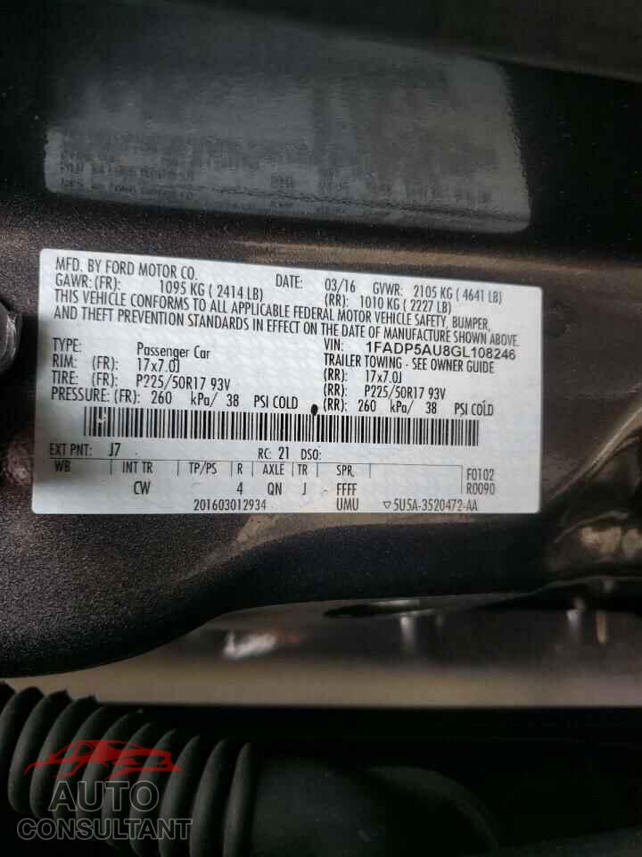 FORD CMAX 2016 - 1FADP5AU8GL108246
