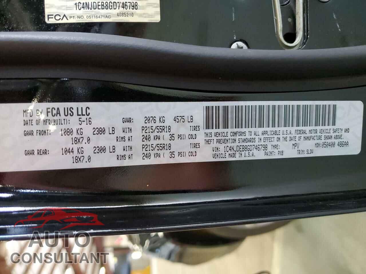 JEEP COMPASS 2016 - 1C4NJDEB8GD746798