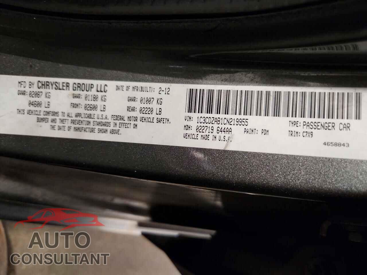 DODGE AVENGER 2012 - 1C3CDZAB1CN219955