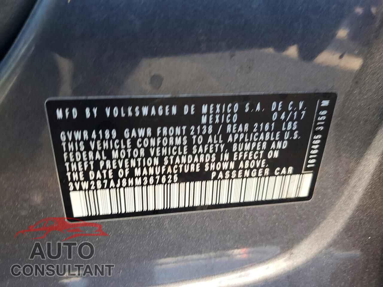 VOLKSWAGEN JETTA 2017 - 3VW2B7AJ8HM367625