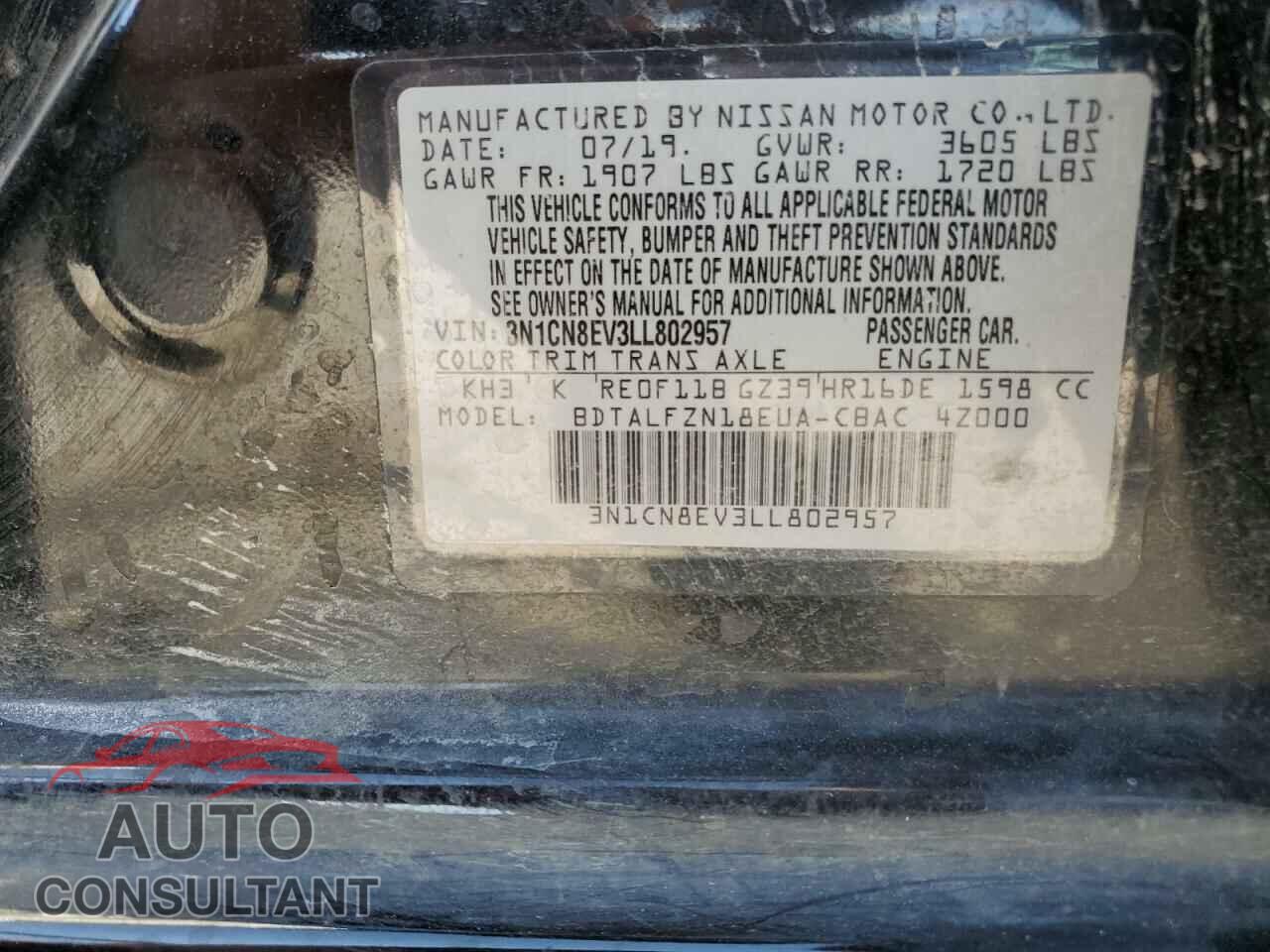 NISSAN VERSA 2020 - 3N1CN8EV3LL802957