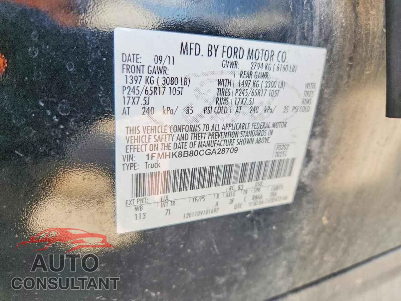 FORD EXPLORER 2012 - 1FMHK8B80CGA28709