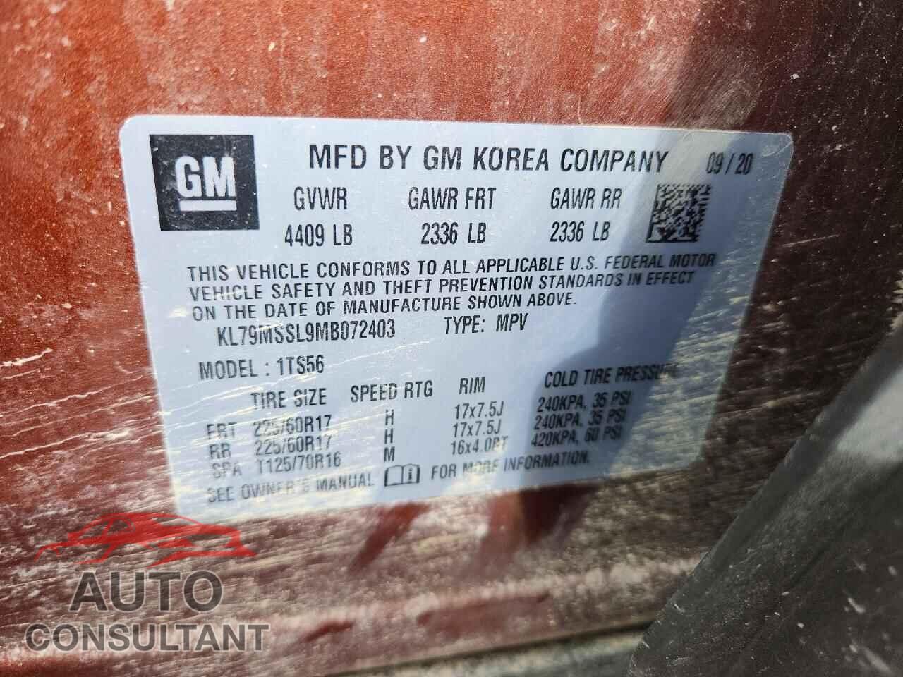 CHEVROLET TRAILBLAZE 2021 - KL79MSSL9MB072403